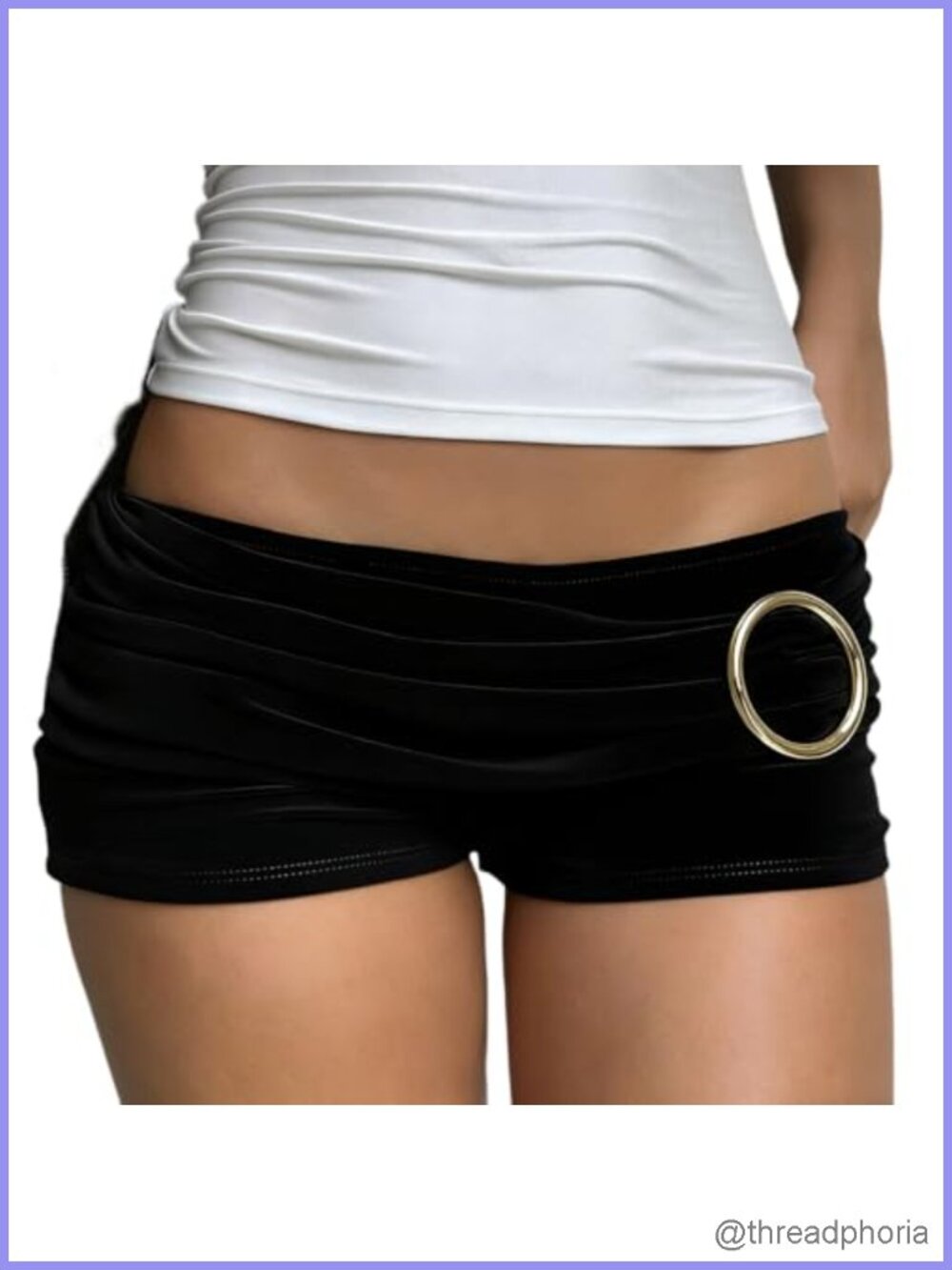 Women Y2k Low Rise Micro Shorts Ruched O Ring Stretch Polyester